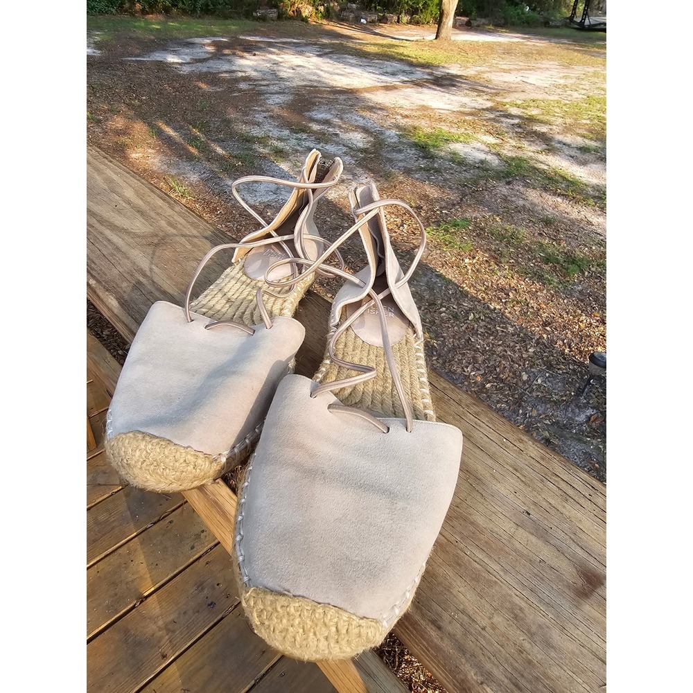 Eileen Fisher Suede Lace Up Espadrille Flats Tan Boho Sandals Size 8 - Picture 3 of 5